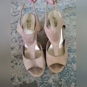 Tan suade wedge heels